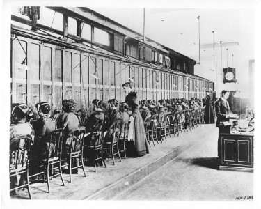 1888 -
Traffic operators shown in central office in New York City around 1888.