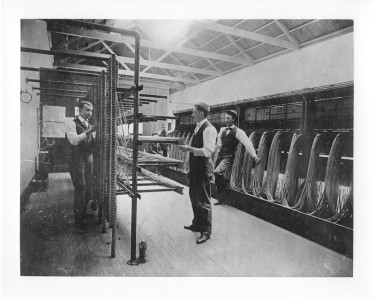 1890s-5 -
Plant Central Office in Los Angeles in 1894 -rear view of multiple type single line Magneto Board.