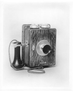 1910s-1 -
1913 Wall Set is becoming more compact. Instruments like these were in general service and were also forerunners of today's Home I nterphone System. They were advertised by Western Electric as the "greatest little step-savers that ever helped a housewife."