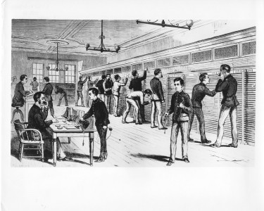 1879 - Central Office - Boy operators were used in the first telephone exchanges, following the pattern of the telegraph industry which had always used men and boys as operators, Girls later proved to be much more capable in this occupation and by the late 1880's, girls were operating practically all Bell System switchboards during the daytime. However, the use of boys and young men as night operators was fairly common until as late as 1903 or 1904, for it was not until the present century was well underway that it was considered safe or proper for a girl to take a job that involved being away from home after dark.