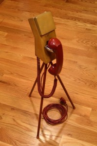 Western Electric Patio Phone, 500 style, rotary dial, red handset and stand